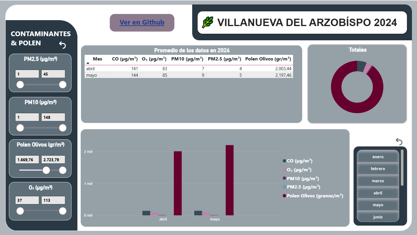 Selección de un mes en el dashboard